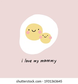 Mother's Day vector cards. Cute Eggs mom and baby.