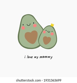 Mother's Day vector cards. Cute Avocado mom and baby.