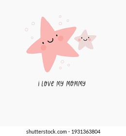 Mother's Day vector cards. Cute Star mom and baby.