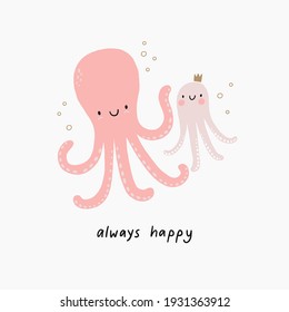 Mother's Day vector cards. Cute octopus mom and baby.