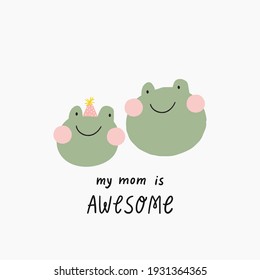 Mother's Day vector cards. Cute Frog
 mom and baby.
