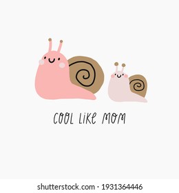 Mother's Day vector cards. Cute Snail mom and baby.