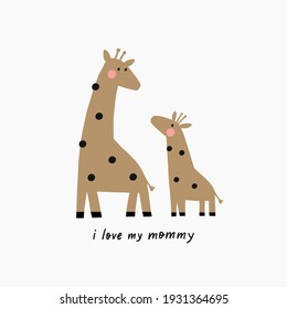 Mother's Day vector cards. Cute Giraffe mom and baby.