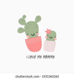 Mother's Day vector cards. Cute  cactus mom and baby.