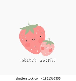 Mother's Day vector cards. Cute Strawberry mom and baby.