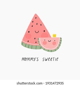 Muttertag-Vektorkarten. Cute Wassermelone
 Mama und Baby.