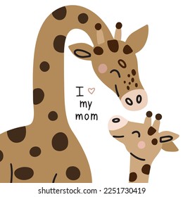 Mother's Day vector cards. Cute Giraffe mom and baby.