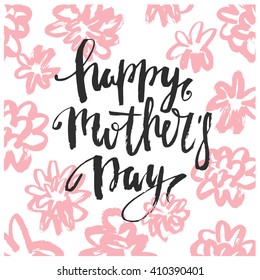 Mothers Day vector greeting card calligraphy lettering template. Modern lettering, hand drawn letters. Happy mothers day script lettering. Trendy card design. Hipster style.