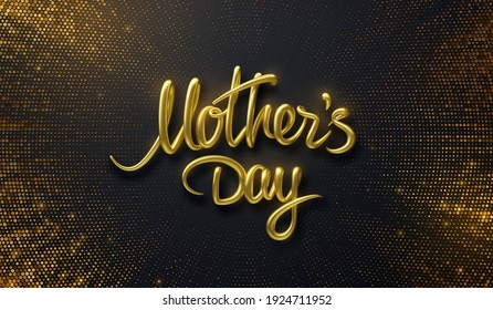 Mothers day. Vector holiday illustration. 3d golden lettering on black background with bursting glitters. Typography sign. Festive banner design