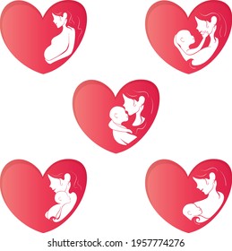 Mother's Day Vector Illustration Minimal White Space inside Heart Mother's Love and Care for her child.