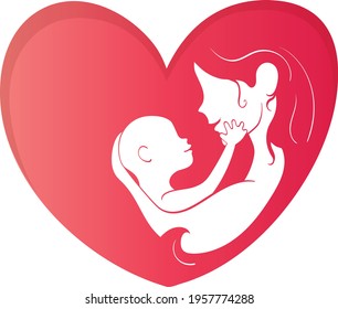 Mother's Day Vector Illustration Minimal White Space inside Heart Mother's Love and Care for her child.