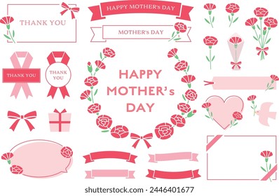 Mother's day vector illustration set. Carnation frames and decorations.