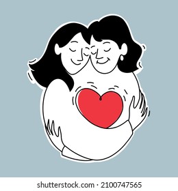 Mother's Day vector minimalistic illustration, line hand drawing, mothers heart