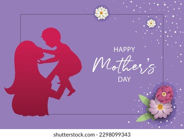 Mother's day vector with mom and son and with mom and daughter - Mother's day flowers