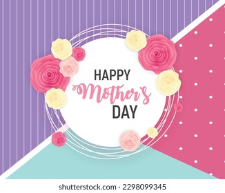 Mother's day vector with mom and son and with mom and daughter - Mother's day flowers