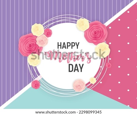 Mother's day vector with mom and son and with mom and daughter - Mother's day flowers