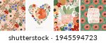 Mothers Day. Vector watercolor illustrations of mom, baby, flowers, hearts, pattern and text. Drawings for postcard, poster or background