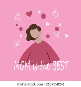 Mothers Day. Vector watercolor illustrations of mom, baby, flowers, hearts, pattern and text. Drawings for postcard, poster or background