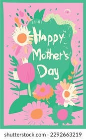 Mothers Day. Vector watercolor illustrations of flowers, frame, pattern and text. Drawing for postcard, poster or background pastel colors