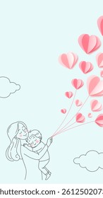 Mother's Day vertical illustration Graffiti style Mother holding baby with love balloon