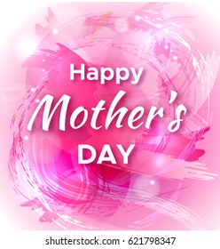 Mother's Day watercolor greeting card with colorful pink splashes and lights vector illustration. Template for banner or poster