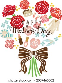 Mother's Day watercolor touch flower and gift item bouquet design