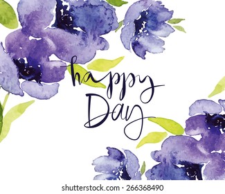Mother's Day, wedding, congratulations, birthday. Postcard watercolor blue flowers. 