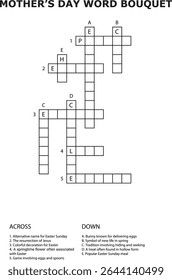 Mothers Day Word Bouquet Puzzle Grid Clues Across Down Easter Sunday Resurrection Decorations Flowers Game Eggs