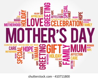 Mother's Day word cloud, care, love, family, motherhood concept