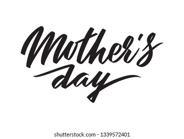 Mother's Day writing. Typography, lettering with handwritten calligraphy text isolated on white background. One color vector Illustration