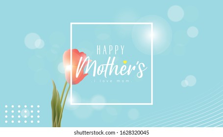 Mother's Days Template Background with tulip flowers and heart icon