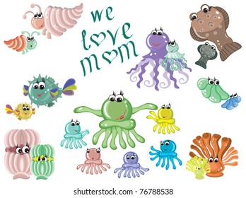 Mothers day,sea animals ,vector