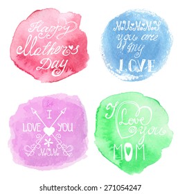 Mothers day.Watercolor steins headline catchword compositions design template.Cute  Greeting card ,invitation.Hand drawing painting.Pastel color Vector.Retro background