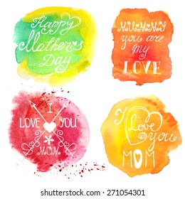 Mothers day.Watercolor steins headline catchword compositions design template.Cute  Greeting card ,invitation.Hand drawing painting.Bright colorful Vector.Retro background