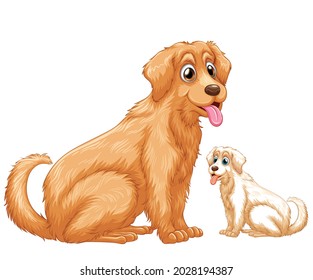 A mother's dog sit with her baby. A cute dog vector illustration. 