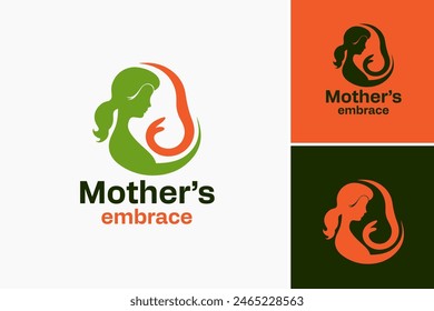 Mothers embrace logo featuring a woman holding a baby, perfect for maternity clinics, parenting websites, and baby product brands.