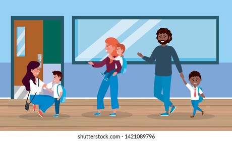 mothers and father with their boys and girl in the classroom