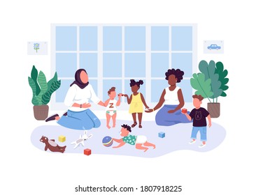Mothers help mothers flat color vector faceless characters. Mom and baby group. Women spend time with their children isolated cartoon illustration for web graphic design and animation