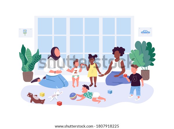 Mothers Help Mothers Flat Color Vector Stock Vector (Royalty Free