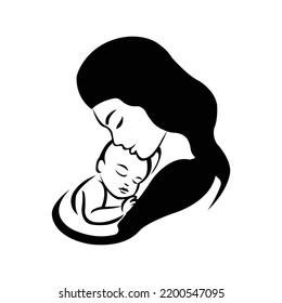 Mother's love for her baby icon | Black Vector illustration |