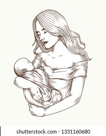 Mother's Love Illustration, Mother Day,  Hand Drawn Sketch, Isolated Vector