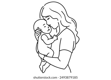 Mother's Love Line Art Heartwarming Hug Illustration