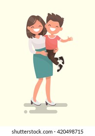 Mother's love. Mom and son. Vector illustration of a flat design