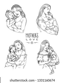 Mother's Love, Mother and Daughter, Mother Day, Cute Hand Drawn Illustration, Isolated Vector