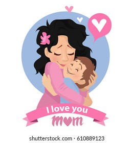 Mother's love.Mom's hug. Mom and son.Vector illustration.