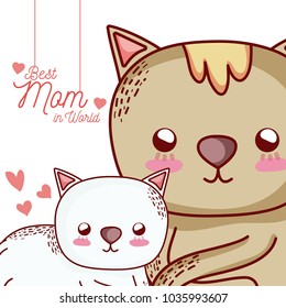 Mothers message card with animals cartoons