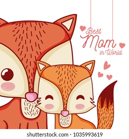 Mothers message card with animals cartoons