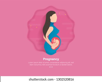 A Mother's Sacrifice in Conceiving Her Child for 9 Months. Pregnancy Concept. 3d Isometric Vector Illustration.