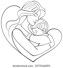 Mothers and son line art illstration, mother day celebration background