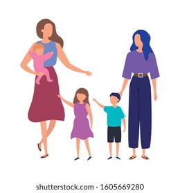 mothers with sons avatar characters vector illustration design
